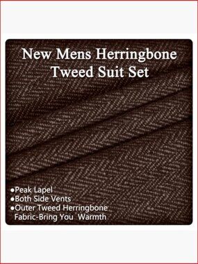 Vintage Tweed Herringbone 3 Piece Wool Suit Jacket Vest Pants